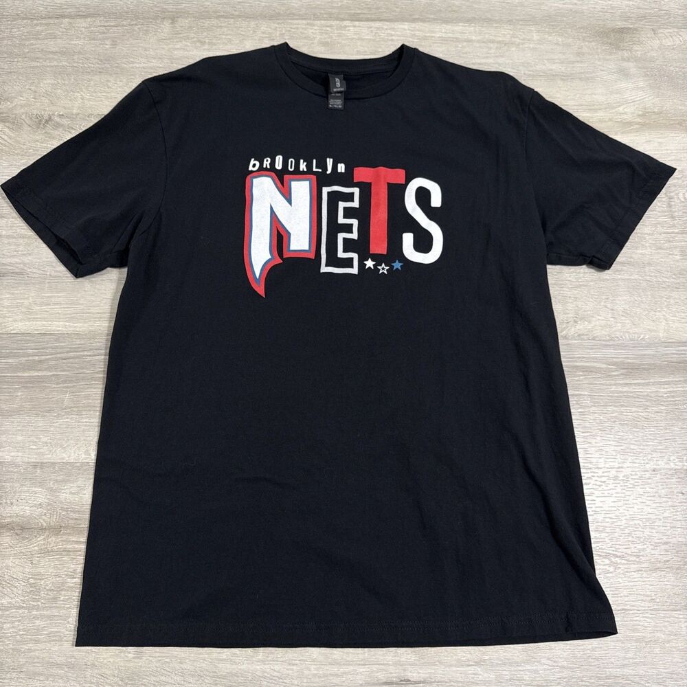 Brooklyn Nets Shirt Men Black XL NBA Basketball Team Logo 100% Cotton
